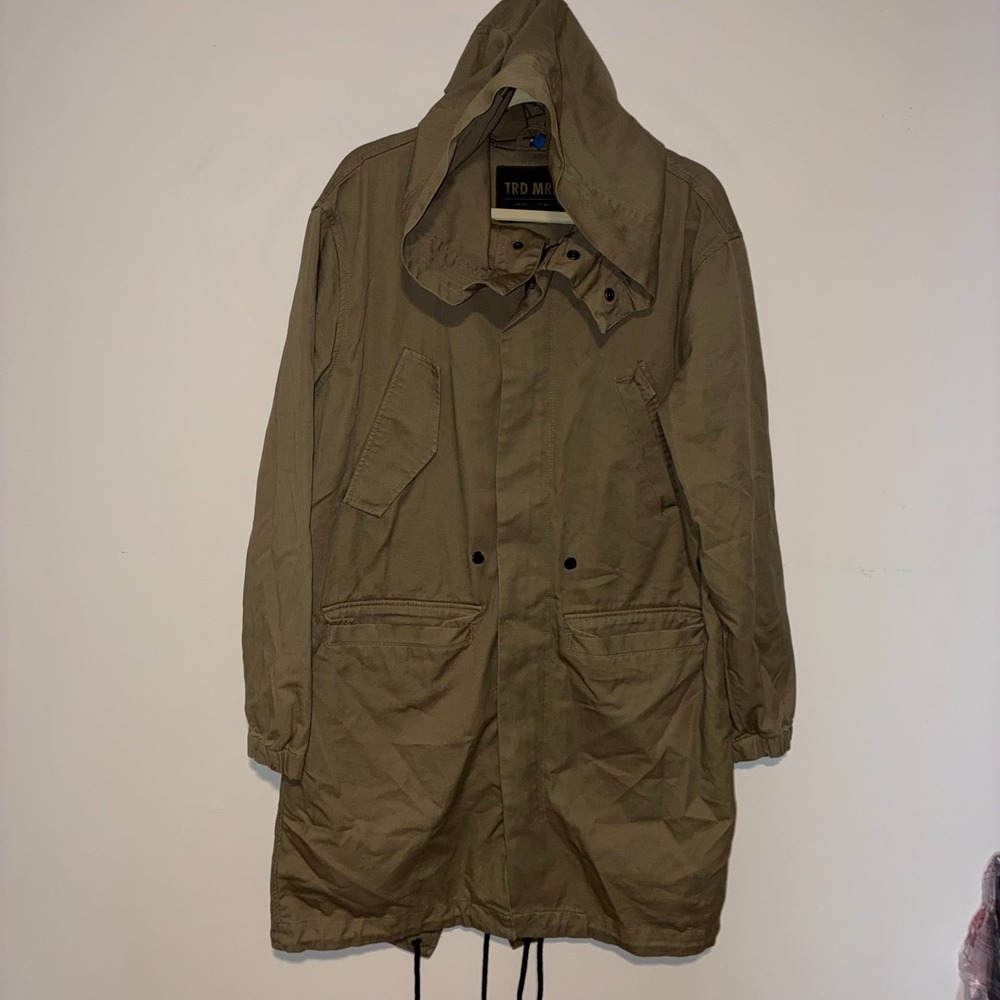 H&M TRD MRK Men's Size M Hooded Field Jacket Parka Olive Khaki Zip Up